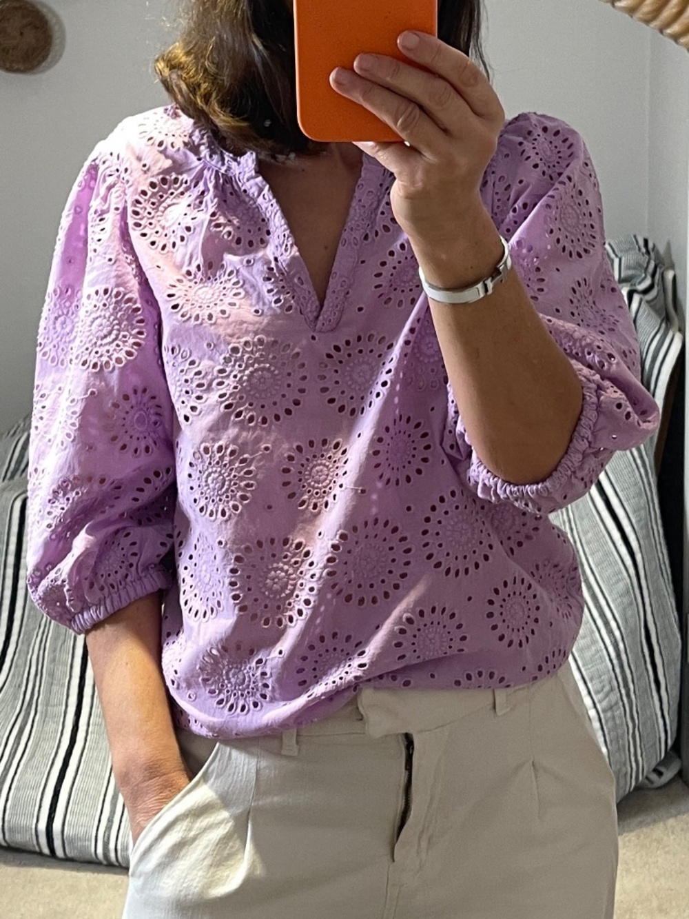On 34th women blouse embroidery lilac purple S